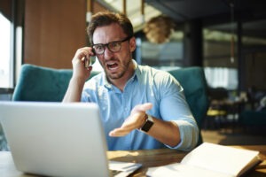 angry employee on phone