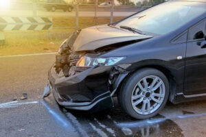 black car smashed after a hit-and-run
