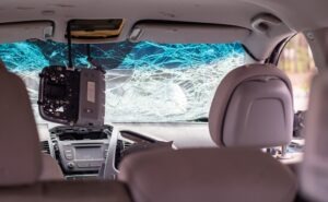 smashed windshield after hit-and-run accident