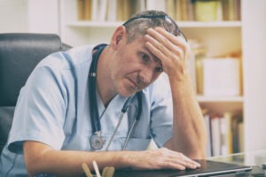 stressed doctor sitting in his office