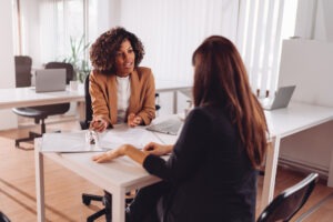 woman talking to a lawyer