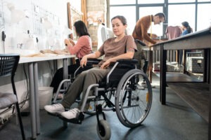 female worker in wheelchair